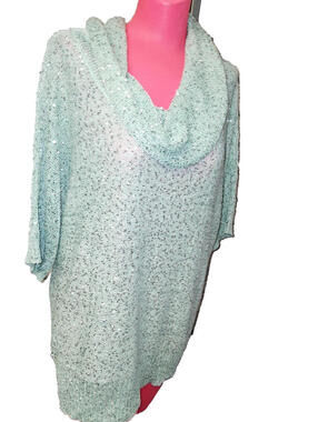 NUE OPTIONS PLUS SIZE 1X SPARKLE COWL NECK BLOUSE SHIRT SWEATER GLAM TOP